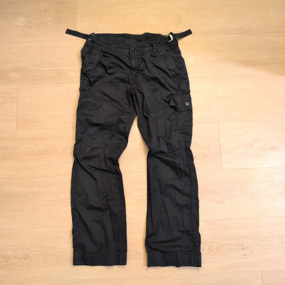 Made in Japan Womens Black Cargo Pants Cinch Waist Straight Leg Gorpcore Cyber